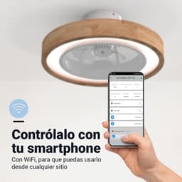 Plafondventilator met Multicolor LED en Wifi, Dimbaar Licht met Houten Afwerking — thumbnail 2