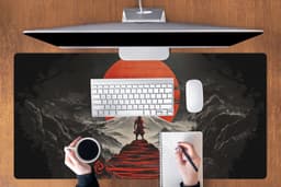 Muismat XXL 120x60 cm - Bureau onderlegger - Bureau mat Krijger - Rode trappen - Zon - Berg - Bureaumat - Gaming mousepad xl - Bureaulegger groot - Computer deskmat — thumbnail 3