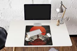 Muismat XXL 60x60 cm - Bureau onderlegger - Bureau mat Krijger - Rode trappen - Zon - Berg - Bureaumat - Gaming mousepad xl - Bureaulegger groot - Computer deskmat — thumbnail 5