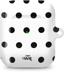 xoxo Wildhearts hoesje geschikt voor AirPods 1 & 2 - Polka Dots (Wit) - Ook als telefoonhoesje verkrijgbaar - schokbestendige case - koptelefoonhoesje - Beschermhoes met stippenpatroon - Wit met zwart stippen — thumbnail 1
