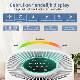 Gloovon® Smart HEPA Luchtreiniger - H13 True HEPA & App Control - 15m² - Intelligente Automodus & Slaapstand - Tegen Fijnstof & Pollen - Wit — thumbnail 3