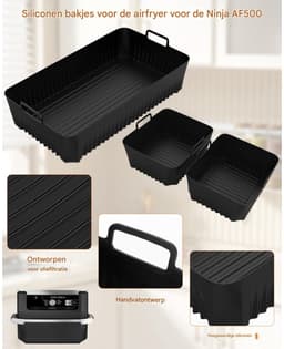 TOVBMUP Airfryer-accessoires - Geschikt voor Ninja Af500 - 1 10,4L en 2 5,2L - Herbruikbare siliconen bakplaten - Geschikt voor Dual Zone Airfryers - Geschikt voor Ninja Airfryer-accessoires - Zwart — thumbnail 2