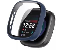 Strap-it Hard case hoesje met ingebouwde screen protector - geschikt voor de Fitbit Versa 4 en Fitbit Sense 2 (donkerblauw)
