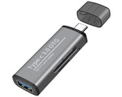 USB-C naar SD + Micro-SD (tf) + USB 3.0 Female - compacte kaartlezer adapter kabel - card reader - voor o.a. camera en laptop - zilver