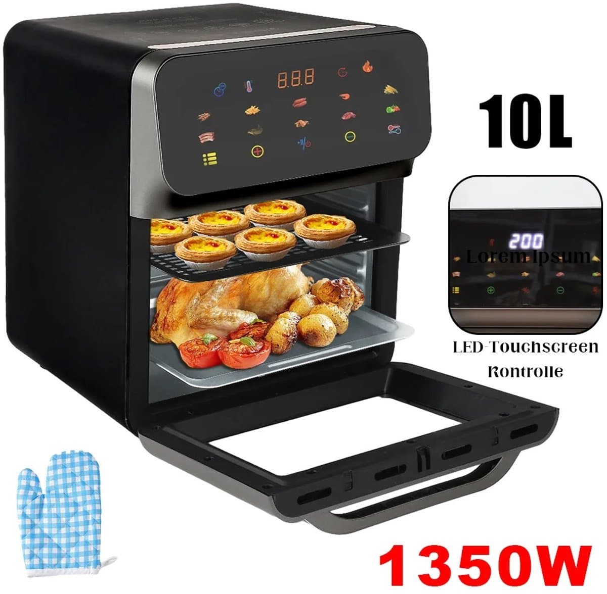 CS®- Airfryer- Airfryer oven- Heteluchtoven- 10 liter- 10 programma's- Led display- touchscreen — afbeelding 1