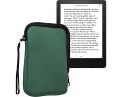 kwmobile canvas e-reader hoesje compatibel met 6" eReader hoes - E reader beschermhoes met rits - Stoffen ereader case in donkergroen