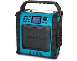 MEDION P66896 bouwplaatsradio (DAB Plus, DAB+/UKW, geïntegreerde oplaadbare batterij, kleurenscherm, Bluetooth, powerbankfunctie, IP54, robuust, twee passieve radiatoren)