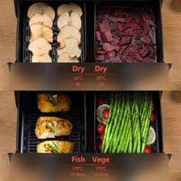 Uten Dubbele Airfryer - Hetelucht friteuse - Airfryer XXL - 2 x 4 liter - 8 Programma's - Dual cook functie - 4 Accesoires - 40 tot 200°C - 1700 watt - Grijs zwart — thumbnail 8