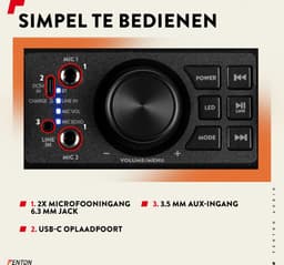 Karaoke set met 2 microfoons - Fenton KAR50B - Met lichteffect en Bluetooth - Voor kinderen - Zwart — thumbnail 4