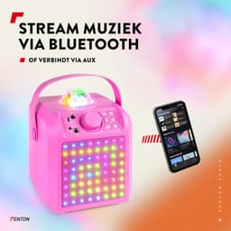 Karaoke set met 2 microfoons - Fenton KAR55P - Met discobol en Bluetooth - Voor kinderen - Roze — thumbnail 3
