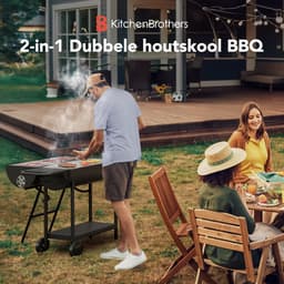 KitchenBrothers 2-in-1 Houtskool BBQ XL - Verstelbare luchtroosters - PFAS Vrij - Dubbele BBQ - Zijtafels - Grillrooster BBQ - Zwart — thumbnail 2