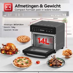 TurboTronic AFO14 Airfryer XXL en Vrijstaande Oven - Insclusief Draaispit - Mini Oven - Zwart — thumbnail 4