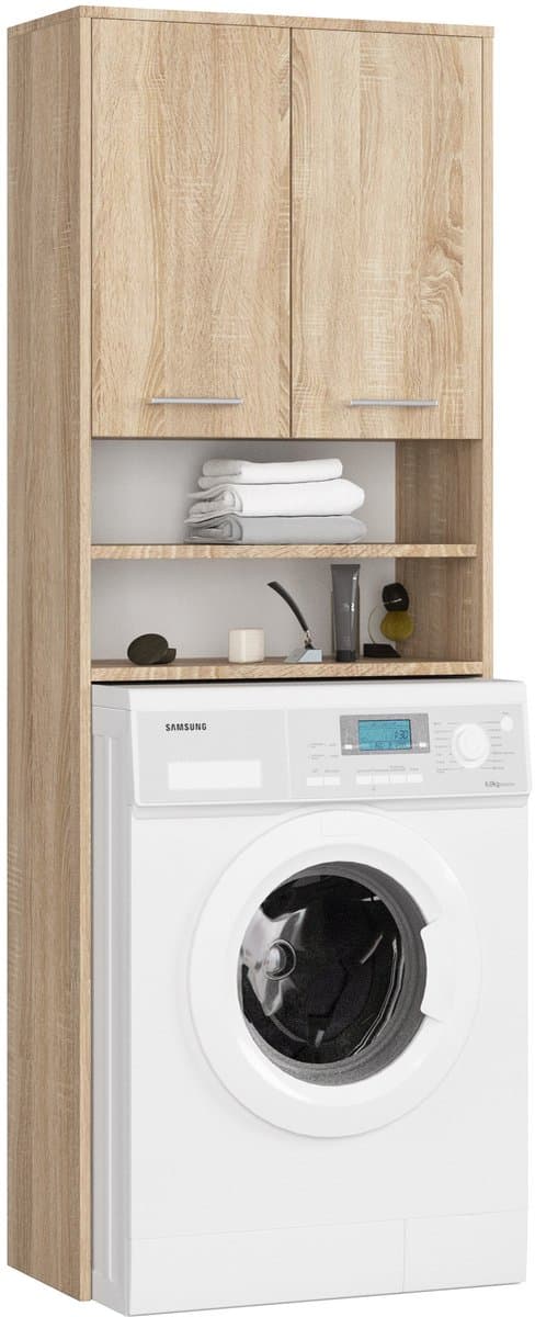 Badkamerkast voor Wasmachine FIN / Hoge Wasmachinekast met 2 Deuren / AKORD Furniture Factory / Sonoma Eik / 64 x 180 x 30 cm — afbeelding 1