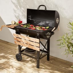 sweeek - Houtskoolbarbecue serge zwart, met rookfunctie (smoker), amerikaanse stijl, asopvangbak, zijtafels en wieltjes — thumbnail 3