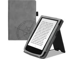 kwmobile e-reader hoesje geschikt voor Pocketbook Touch Lux 4/5/Touch HD 3/Color (2020)/ Vivlio Lux 5 hoes - E reader flip case van kunstleer - Ereader cover met stand - Vintage Kompas design in grijs