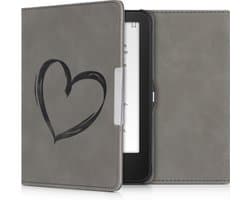 kwmobile e-reader hoesje geschikt voor Tolino Vision 1 / 2 / 3 / 4 HD hoes - Ereader flip case met standaard - Kunstleren e reader cover - Brushed Hart design in grijs