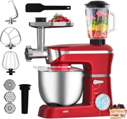 Royalty Line® PKM1900BG 3 in 1 Keukenmachine - 6.5 L Keukenrobot - 1900W Foodprocessor - Keukenmixer Met Blender & Vleesmolen - Rood — thumbnail 1