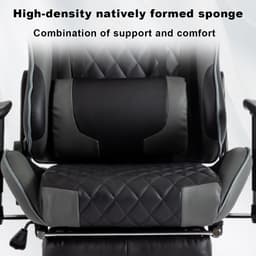 FOXSPORT verstelbare gaming chair - PC-bureaustoel met voetsteun - hoogte en helling verstelbaar - met hoofdsteun en lendensteun - gamingstoel voor kantoor - Zwart en grijs — thumbnail 4