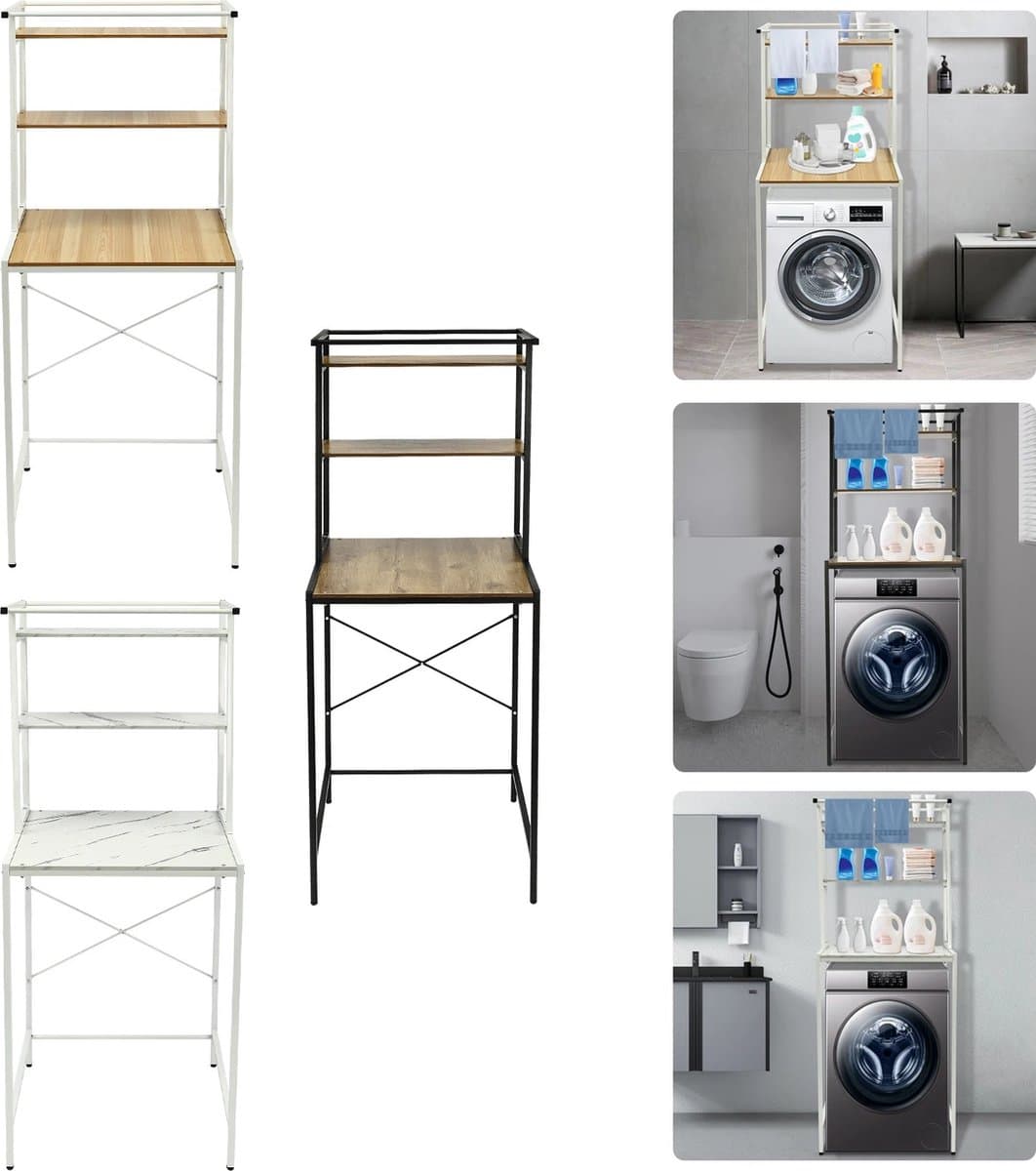 Mygroot - Wasmachine Rek - 3 laags - Robuust - Vochtbestendig - Badkamer organizer - Ruimtebesparend - Staand opbergrek - 69 x 60 x 177 cm - Zwart — afbeelding 1