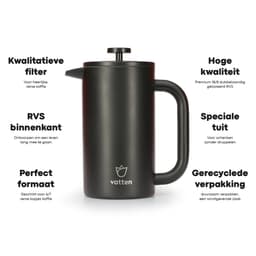 Vatten® Premium RVS French Press - Zwart - 1 Liter - Dubbelwandige Koffiemaker - Cafetière — thumbnail 5