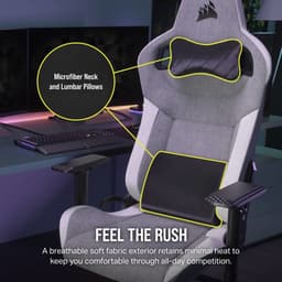 Corsair T3 Rush gamestoel - Zitgedeelte van mesh -Rugsteun van gaas - Zwart/Grijs — thumbnail 4