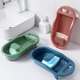 Borvat® Mini Antislip Wasbord - Huishoudelijk Gebruik voor Studenten - Perfect voor Kleding en Sokken Wassen - Instrument Washboard - Washboard Voor Kinderen - Handmatige Wasmachine - Niet-elektrisch - met Waskom - Random Kleuren — thumbnail 5