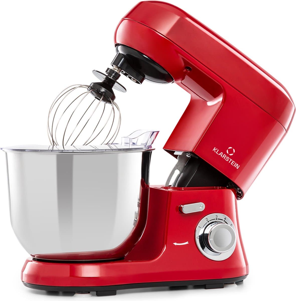 Klarstein Bella Robusta Keukenmachine - RVS mengkom 5,5 liter - Inclusief garde, kneedhaak en menghaak - 1200 W - 6 snelheden - Rood — afbeelding 1