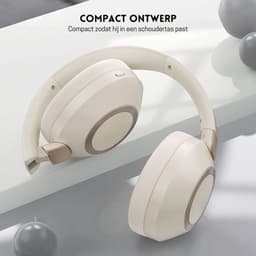 StayPowered Draadloze Hoofdtelefoon - 50 Uur Playtime Voor Onbeperkt Luisterplezier - Diepe Bassen - Opvouwbaar Ontwerp - Bluetooth 5.3 - Ingebouwde Microfoon - Ergonomische Pasvorm - Beige/Wit - Levering Sneller Dan Aangegeven! — thumbnail 4