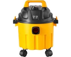 Nat-/droogzuiger voor werkplaatsen, 10 l inhoud, 2 pk piekvermogen, krachtige zuig- en blaasfunctie met zuigmond en wielen, draagbare stofzuiger, geel