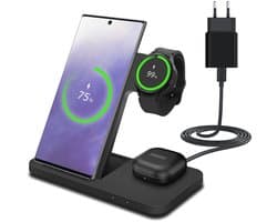Draadloos Oplaadstation Geschikt voor Smartphone, Smart Watch en Oordopjes van MMOBIEL – 3-in-1 Draadloze Oplader 15W Geschikt voor MagSafe – Snellader - Inclusief 20W Adapter - Zwart