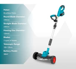 Handmaaier - Grasmaaier - Grastrimmer - Grasschaar - Grasmachine - 9-Inch - Borstelloze - Elektrische/Accu - Draagbare - Grastrimmer met Verstelbare Lengte - Inclusief 2x Accu - 21V/18V Compatibel - voor Tuingereedschap — thumbnail 4