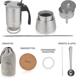 Milu Percolator| 2, 4, 6, 9 Koffiekopjes | RVS Espresso Maker met Onderzetter, Lepel en Borstel | 100ml / 2 Kopjes Moka Pot — thumbnail 5
