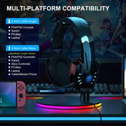 PHOINIKAS G9000 Max - 2.4GHz Draadloze Gaming Headset - met microfoon - Over-ear Koptelefoon - Nintendo Switch/PS4/PS5/PC - Zwart blauw — thumbnail 3