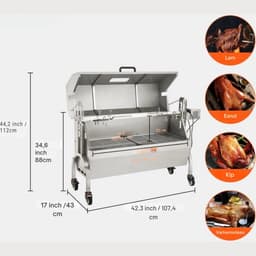Rotisserie draaispit - RVS Rotisserie 60 kg - In Hoogte Verstelbaar - Oven - Motor - Elektrische Grill met Deksel & Accessoires — thumbnail 2