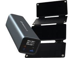 Heko Solar® Fuse 140 + Unfold 15 - Powerbank met Zonnepaneel - 27.000 mAh - 140W snellader - USB-A/USB-C - Laptop Powerbank - Digital Display - Noodpakket