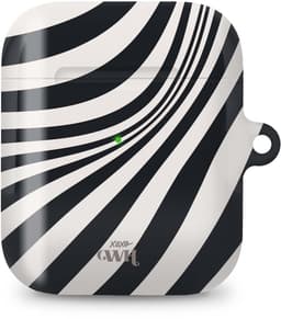xoxo Wildhearts hoesje geschikt voor AirPods 1 & 2 - Optical Illusion - Ook als telefoonhoesje verkrijgbaar - schokbestendige case - koptelefoonhoes - Beschermhoes met met golvende print - golven - zwart / beige — thumbnail 1