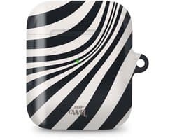 xoxo Wildhearts hoesje geschikt voor AirPods 1 & 2 - Optical Illusion - Ook als telefoonhoesje verkrijgbaar - schokbestendige case - koptelefoonhoes - Beschermhoes met met golvende print - golven - zwart / beige