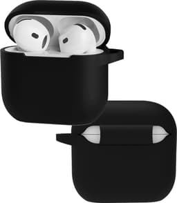 Hoes - Geschikt voor Apple AirPods 4 - Siliconen Hoesje met Clip - Silicone Case Cover - Zwart — thumbnail 1