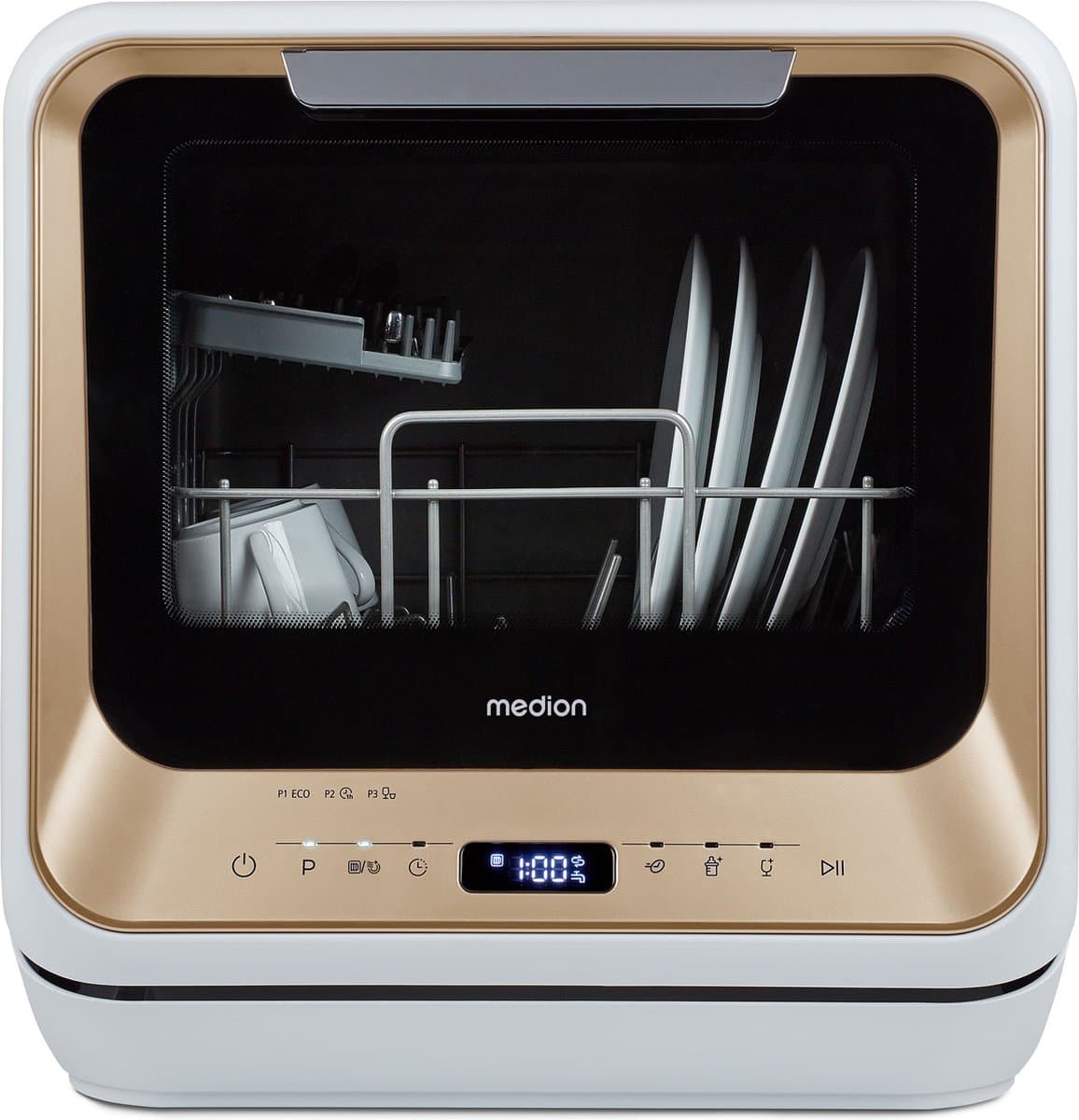 MEDION mini-vaatwasser DWT20 (tafelmodel vaatwasser, vaatwasser, 2 couverts, werkt met/zonder wateraansluiting, 6 reinigingsprogramma's, babyflessen, vooraf ingestelde starttijd, vrijstaand) — afbeelding 1