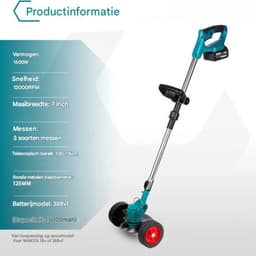 Ontkruidborstel - Draadloos - 2 accu's - Grasmaaier - Elektrisch - Grastrimmer - Opvouwbaar - Blauw — thumbnail 5