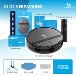 CleanWise Henk Robotstofzuiger – Nederlands Product – Voor Huisdieren – Met Dweilfunctie & Laadstation – Dweilrobot – 4500 Pa – HEPA 14 – Ultra dun 7,4 cm – App & Spraakbediening – Voor Huisdierharen, Harde Vloeren & Tapijt — thumbnail 11