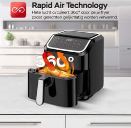 Turbotronic Airfryer XL AirChef - 5L - 1600W - Heteluchtfriteuse - Dual Heating - 50ºC tot 200ºC - 10 Kookprogramma's - Zwart — thumbnail 7