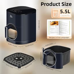 Uten Airfryer XXL 200E - Dual Blaze Technologie - Hetelucht friteuse - 5.5 liter - 14 programma's - 40ºC tot 200ºC - PFAS vrij - 2000W - Rond Venster - Saffier Blauw — thumbnail 9