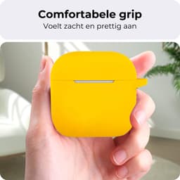Hoesje - Geschikt voor Apple AirPods 4 / 5 - Siliconen Hoes met Clip - Silicone Case Cover - Geel — thumbnail 3