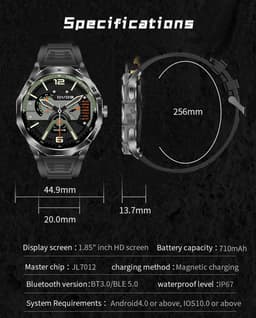 WizBay Premium Select® Smartwatch 1.85 Inch AMOLED - Bluetooth Bellen - AI Voice - Hartslag Slaap Bloeddruk en SpO2 - 100+ Sportmodi - 710mAh - Zwart — thumbnail 3