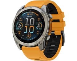 Stravo Siliconen bandje in Fenix 8 Stijl voor Garmin Fenix 5 (Plus)/Fenix 6 (Pro)/Fenix 7 (Pro-Sapphire-Solar)/Fenix 8-47mm/Fenix E-Garmin Epix (Pro) Gen 2-47mm - Quickfit 22 / 22mm band voor Garmin smartwatches - Horlogebandje - Oranje/zwart