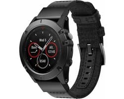 Stoffen nylon hybrid bandje geschikt voor Garmin Fenix 5 - Plus & Sapphire - Fenix 6 - Pro & Sapphire - Garmin Fenix 7 - Fenix E - Fenix 8 47mm - Epix Gen 2 - Quickfit 22 / 22mm band voor Garmin smartwatches - Horlogebandje - Polsband - zwart