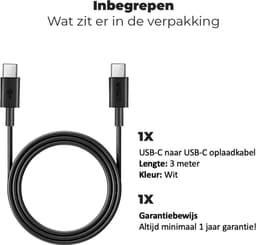 USB C snellader kabel 3 m – USB C naar USB C extra lange datakabel – geschikt voor Samsung en iPhone - zwart – WiseQ — thumbnail 7