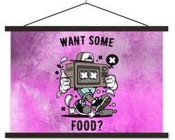 Posterhanger incl. Poster 150x100 cm - Schoolplaat - Televisie - Eten - Vintage - Textielposter - Zwarte latten - Vaderdag cadeau - Geschenk - Cadeautje voor hem - Tip - Mannen