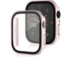 By Qubix - Hard case 45mm - Licht roze (mat) - Geschikt voor Apple Watch 45mm hoesje - screenprotector - Bescherming iWatch - Bescherm hoesje